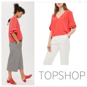 TOPSHOP Ruffle Sleeve Top with Bow